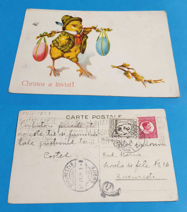 Carte Postala superba - datata 1931 - Sarbatori Pascale Christos a Inviat