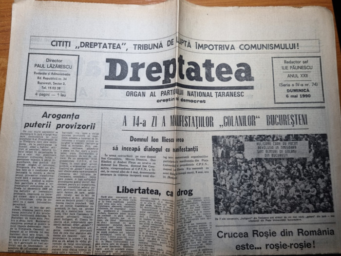 dreptatea 6 mai 1990-a 14 zi a manifestatiilor &quot; golanilor&quot; bucuresteni