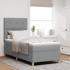 vidaXL Pat cu spring box ?i saltea Gri deschis 90x200 cm ?esatura foto