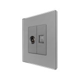 Priză TV + internet Luxion LXD-MP026/25G-GY, ramă sticlă, gri