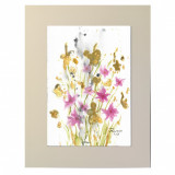 E14. Tablou - Flori Aurii violet, acuarela pe hartie cu Passpartout, 30 x 40 cm, Impresionism