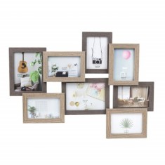 Cadru rame foto Pufo din lemn 8 locuri, 63 x 47 cm, maro foto