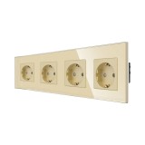 Priza schuko cvadrupla Luxion LX-4MP010G-G, incastrat, contact de protectie, rama din sticla inclusa, auriu