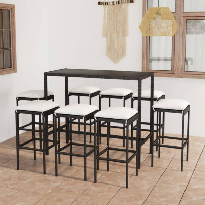 Set mobilier bar de gradina cu perne, 9 piese, negru, poliratan GartenMobel Dekor foto