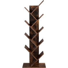 VASAGLE Biblioteca de podea cu 8 etaje, cu rafturi din lemn in forma V, 25x141x50cm, maro rustic Household NewTrend