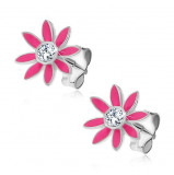 Cercei argint 925 - floare mică roz &icirc;nchis, cu zircon
