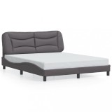 Gossi cadru de pat cu lumini led, gri, 160x200 cm, piele ecologica