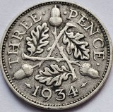 3 Pence Argint 1934 Marea Britanie George V, KM#813, Moneda Argint Straine