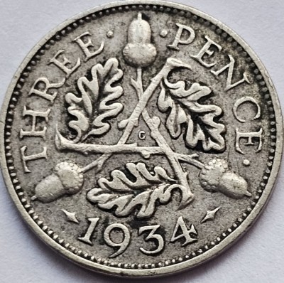 3 pence 1934 Marea Britanie, George V , argint, km#813 foto