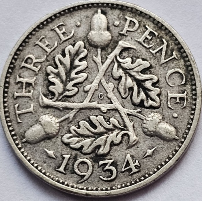 3 pence 1934 Marea Britanie, George V , argint, km#813