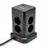 Prelungitor Huslog 8 prize, 4 USB, 1.7m, negru