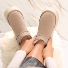 Cizme Dama Imblanite Bej din Piele Naturala Intoarsa Rayssa, 39