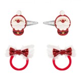 Set Clame și Elastice Păr, Model Crăciun, Design Moș Crăciun, Glitter, 4 Bucăți, Oem