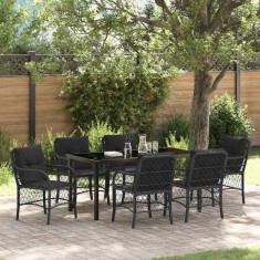 vidaXL Set de masă pentru grădină cu pernă 7 pcs Negru Rattan poli 3380208