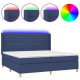 Cumpara ieftin Pat cu arcuri, saltea si LED, albastru, 200x200 cm, textil