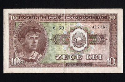 Romania - 10 Lei - 1952 , serie albastra . Foarte frumoasa. VF foto