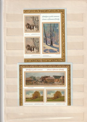 ROMANIA 2022 LP 2398 ANOTIMPURI IN PICTURA ROMANEASCA JUMATATE DE MINICOALA CU MANSETA ILUSTRATA MNH NESTAMPILATA foto