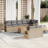VidaXL Set canapele de grădină, 9 piese, cu perne, bej, poliratan