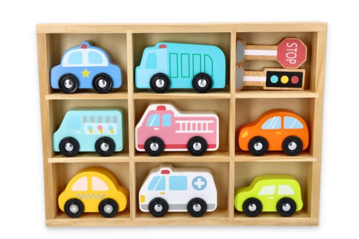 Set de 8 masinute din lemn pentru copii si semne de circulatie Lelin L10328 for Your BabyKids