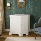 Comoda pe colt pentru living VMN1, Pal Melaminat, cu o usa, o polita, cu elemente din MDF, Alb Antichizat