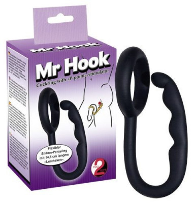 Inel Pentru Penis Si Dop Anal Mr.Hook, Negru foto