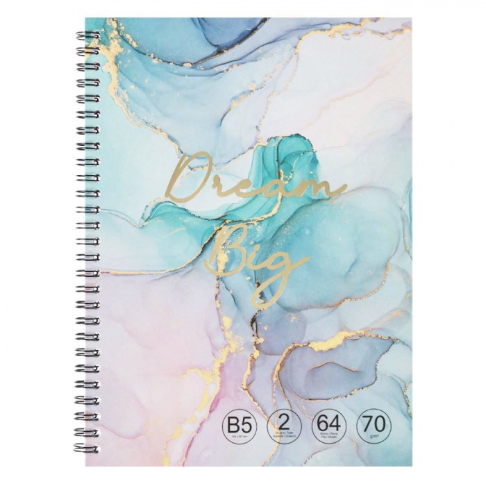 Caiet Spirală, Marble, B5, 2 Subiecte, 64 File, Culoare Verde Marin, Copertă Moale