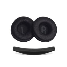 Set 2 bureti TXE + Banda superioara pentru casti JBL Tune 525BT / 520BT / 510BT / 500BT On-Ear, Negru, Spuma cu memorie, Piele ecologica creponata