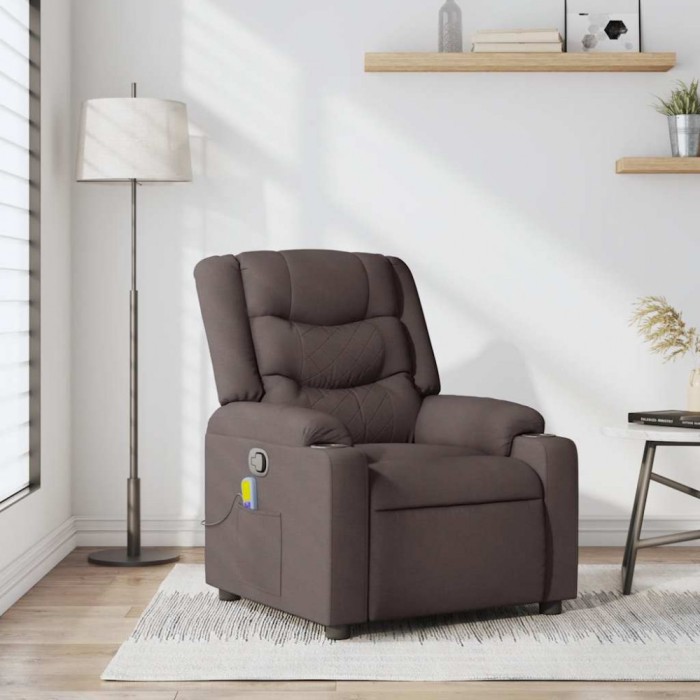 vidaXL Fotoliu de masaj rabatabil, maro &icirc;nchis, material textil