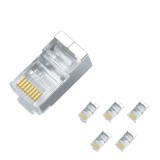 Cumpara ieftin Set 5 conectori retea RJ45 ecranati Cat6e EZ pass through pentru cablu UTP sau FTP, pini placati cu aur, carcasa metal si plastic