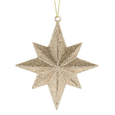 Ornament Brad Crăciun, Stea 3D, Glitter, 10 cm, Auriu foto