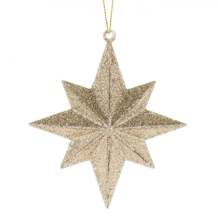 Ornament Brad Crăciun, Stea 3D, Glitter, 10 cm, Auriu