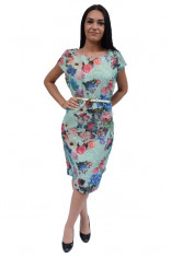 Rochie rafinata cu maneca scurta si imprimeu floral multicolor foto