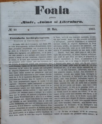 Foaia pentru minte , inima si literatura , nr. 20 , 1863 , Brasov , I. Muresanu foto