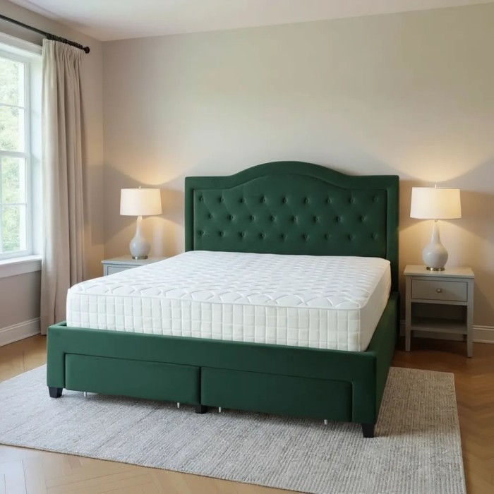 Pat 180x200 cm Terasino Verde cu 4 sertare Tapitat Catifea Somiera Inclusa (cod D3)