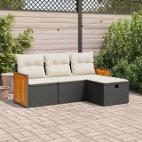 vidaXL Set mobilier de grădină cu perne, 4 piese, negru, poliratan 3326004