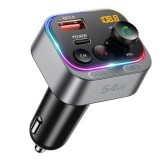 Modulator FM Auto Bluetooth 5.3 LUVLU&trade;, Sunet Hi-Fi, Bas Profund, Incarcator Super Fast Charge 54W prin USB-C PD 36W / USB QC 3.0 18W, Lumina Ambienta