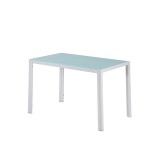Masa dining patrata Leziter Ezra sticla 120x70 cm, cadru metalic, alb/transparent. Bucatarie/Living. 
