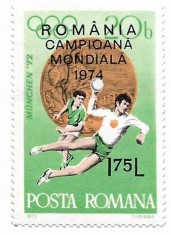 Romania (566) - Romania - Campioana Mondiala la Handbal Masculin (supratipar), 1974 - neobliterata foto