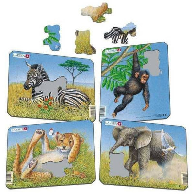 Set 4 Puzzle-uri Animale: Leu, Elefant, Maimuta, Zebra, 9 piese Larsen LRM9-NO foto