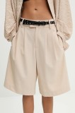 Answear Lab pantaloni scurti din lana culoarea bej, neted, high waist
