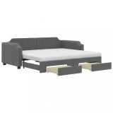 Cumpara ieftin Pat de zi cu extensie si sertare, gri inchis, 90x200 cm textil