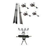 Set Pescuit, 4 Lansete 3, 90m, 2segm, 4 Mulinete Glamour 7000, Rod Pod, Senzori