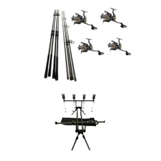 Set Pescuit, 4 Lansete 3, 90m, 2segm, 4 Mulinete Glamour 7000, Rod Pod, Senzori