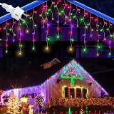 Instalatie Craciun Turturi BZRSH, 25 m, 500 LED-uri Multicolor , Perdea Franjuri Rezistenta la Apa IP45, Exterior Interior, Interconectabila, Fir Alb