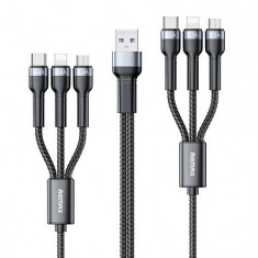 Remax Jany Series cablu USB multifuncțional 6 în 1 - micro USB + USB tip C + Lightning / micro USB + USB tip C + Lightning, 2m, negru (RC-124)