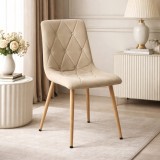 Cumpara ieftin Scaun bucatarie/living, Artool, Libra, catifea bej deschis, picioare metal natur, 45x54x86.5 cm