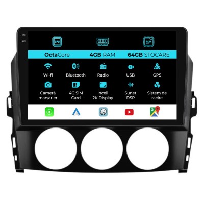 Navigatie Dedicata Mazda MX-5 (2005-2015), 2K, 4Gb Ram, 64Gb Stocare, Carplay foto