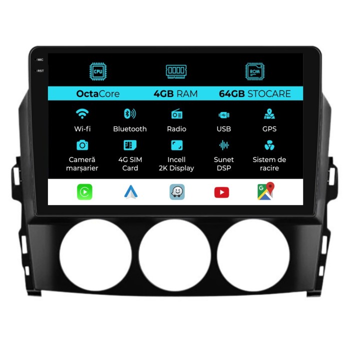 Navigatie Dedicata Mazda MX-5 (2005-2015), 2K, 4Gb Ram, 64Gb Stocare, Carplay