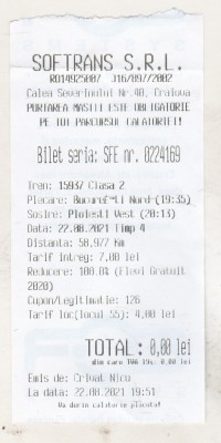 bnk div Softrans SRL - bilet tren 2021 - redus 100% elev foto