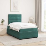 Cumpara ieftin Pat cu arcuri LED si saltea Verde inchis 120 x 200 cm Catifea